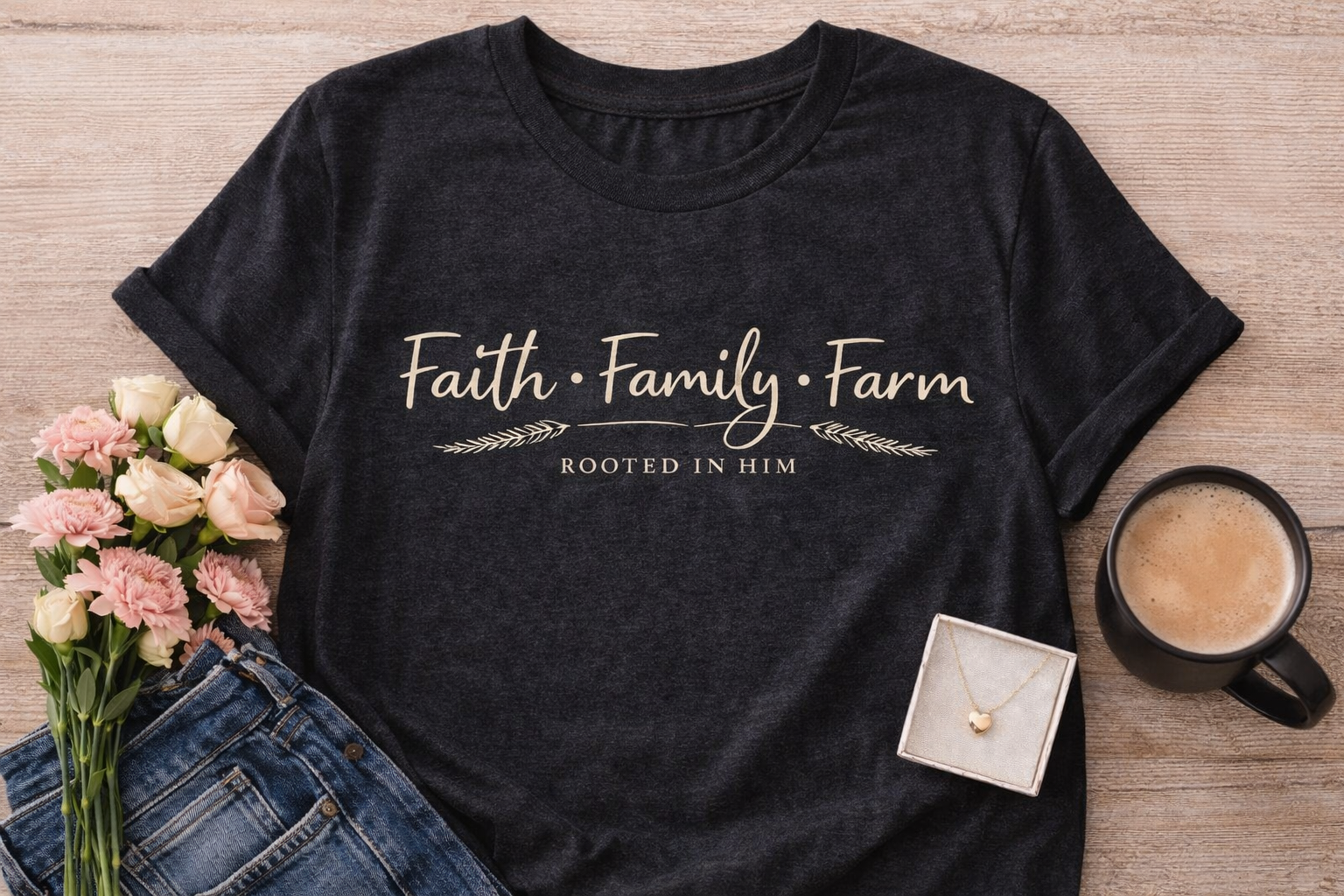 Faith Family Farm Shirt | Christian Country Tee | Rooted in Faith T-Shirt | Farm Life Apparel | Faith Based Gift for Women
